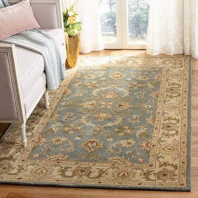 SAFAVIEH Heritage Collection Area Rug - 8' Square, Blue & Beige, Handmade Traditional Oriental Wool, Ideal for High Traffic Areas in Living Room, Bedroom (HG811B)
