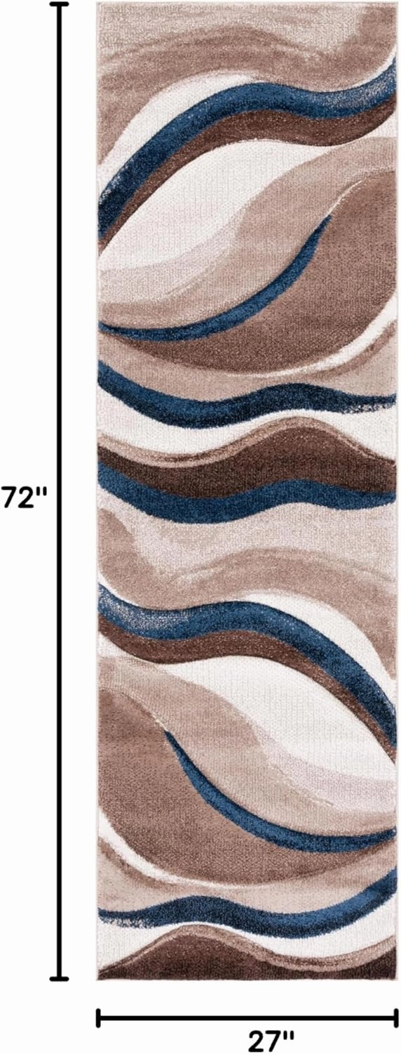 SAFAVIEH Hollywood Collection Runner Rug - 2'3" x 6', Beige & Blue, Mid-Century Modern Design, Non-Shedding & Easy Care, Ideal for High Traffic Areas in Living Room, Bedroom, Dining (HLW766C-26)