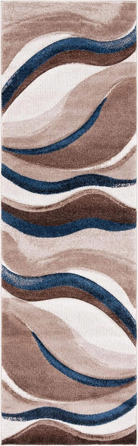 SAFAVIEH Hollywood Collection Runner Rug - 2'3" x 6', Beige & Blue, Mid-Century Modern Design, Non-Shedding & Easy Care, Ideal for High Traffic Areas in Living Room, Bedroom, Dining (HLW766C-26)
