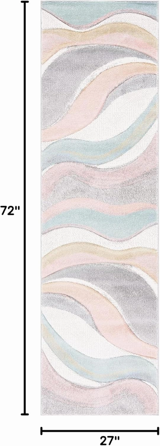 SAFAVIEH Hollywood Collection Runner Rug - 6' Runner, Grey & Pink, Contemporary Design, Stain Resistant, Ideal for High Traffic Areas in Hallway, Bathroom & Kitchen (HLW766U-26)