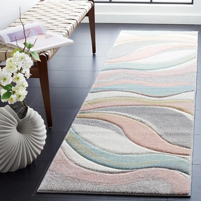 SAFAVIEH Hollywood Collection Runner Rug - 6' Runner, Grey & Pink, Contemporary Design, Stain Resistant, Ideal for High Traffic Areas in Hallway, Bathroom & Kitchen (HLW766U-26)