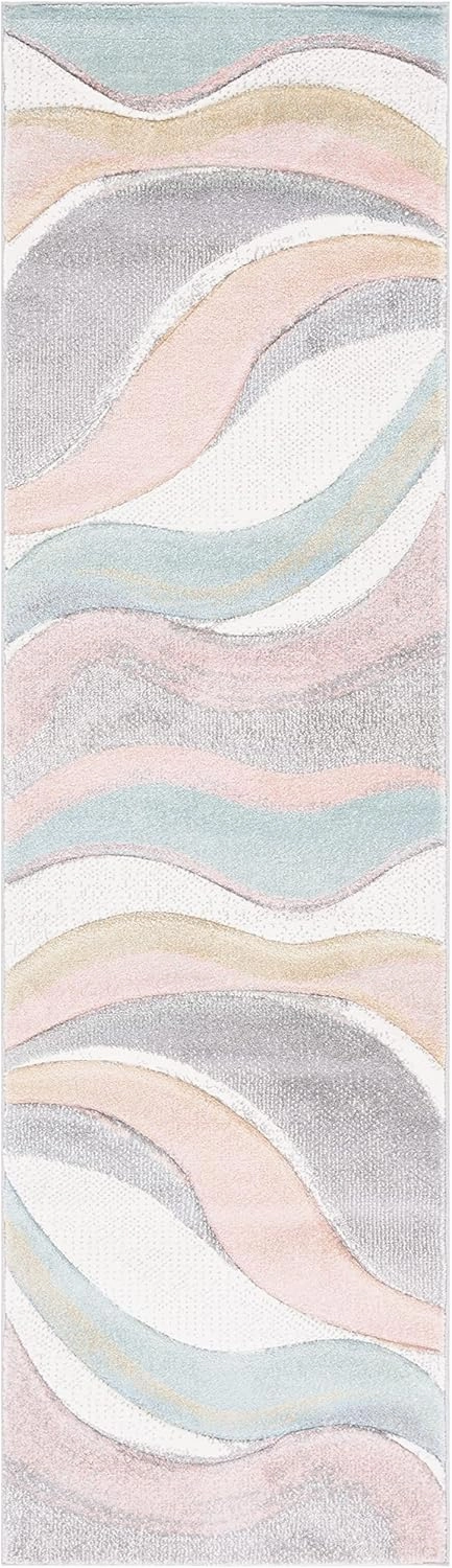 SAFAVIEH Hollywood Collection Runner Rug - 6' Runner, Grey & Pink, Contemporary Design, Stain Resistant, Ideal for High Traffic Areas in Hallway, Bathroom & Kitchen (HLW766U-26)