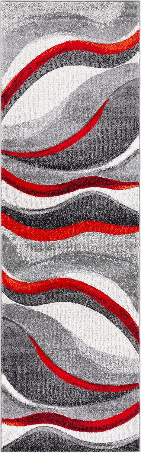SAFAVIEH Hollywood Collection Runner Rug - 6' Runner, Grey & Red, Contemporary Design, Stain Resistant, Ideal for High Traffic Areas in Hallway, Bathroom & Kitchen (HLW766Q-26)
