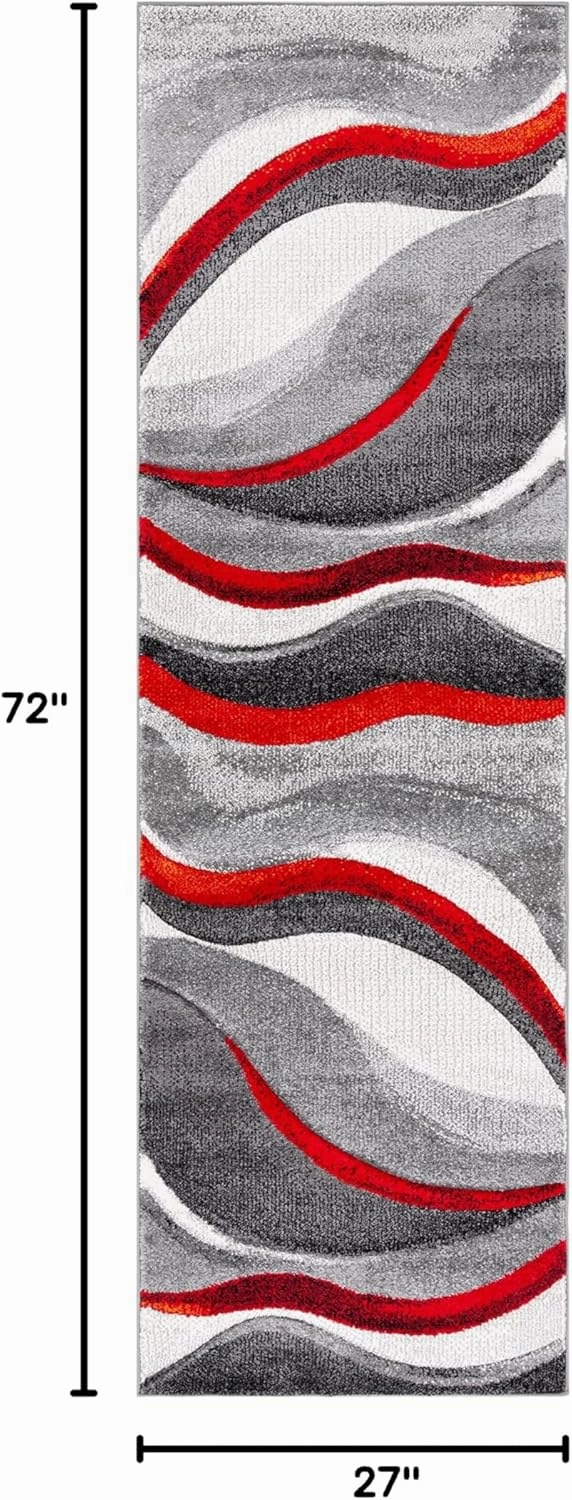 SAFAVIEH Hollywood Collection Runner Rug - 6' Runner, Grey & Red, Contemporary Design, Stain Resistant, Ideal for High Traffic Areas in Hallway, Bathroom & Kitchen (HLW766Q-26)