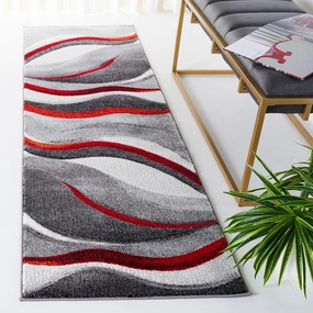 SAFAVIEH Hollywood Collection Runner Rug - 6' Runner, Grey & Red, Contemporary Design, Stain Resistant, Ideal for High Traffic Areas in Hallway, Bathroom & Kitchen (HLW766Q-26)