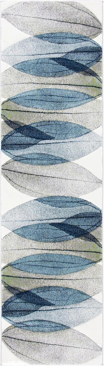 SAFAVIEH Hollywood Collection Runner Rug - 6' Runner, Ivory & Blue Green, Contemporary Design, Stain Resistant, Ideal for High Traffic Areas in Hallway, Bathroom & Kitchen (HLW703A-26)