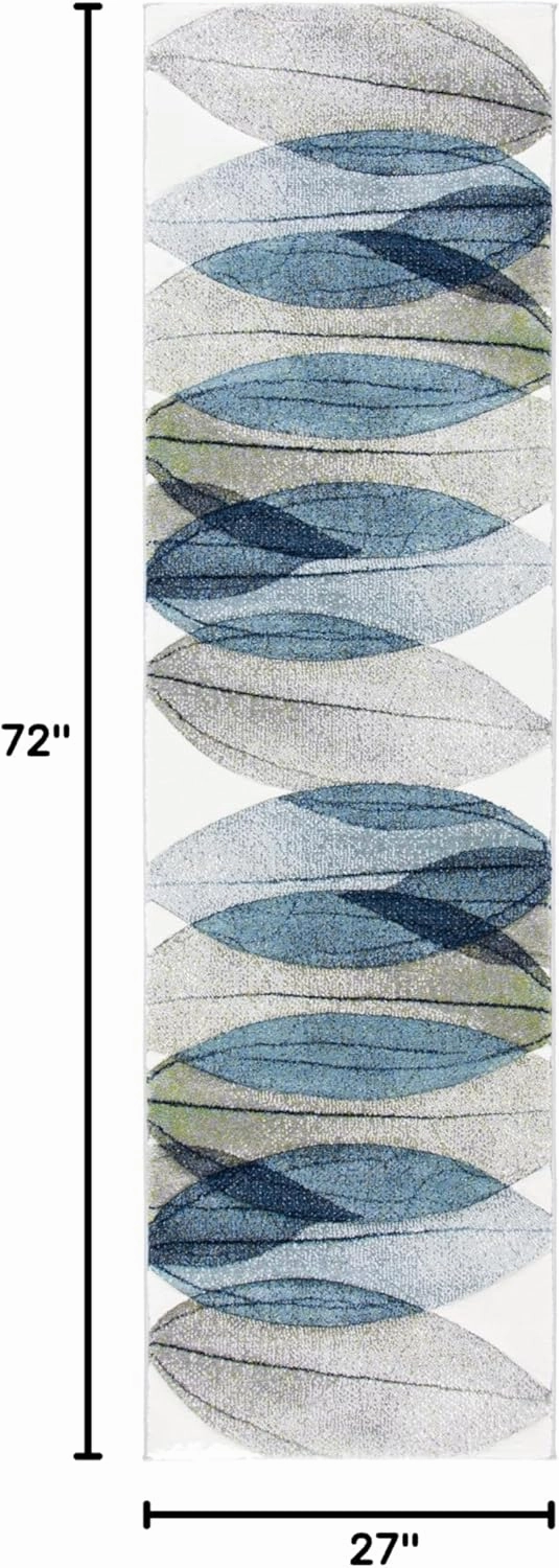 SAFAVIEH Hollywood Collection Runner Rug - 6' Runner, Ivory & Blue Green, Contemporary Design, Stain Resistant, Ideal for High Traffic Areas in Hallway, Bathroom & Kitchen (HLW703A-26)