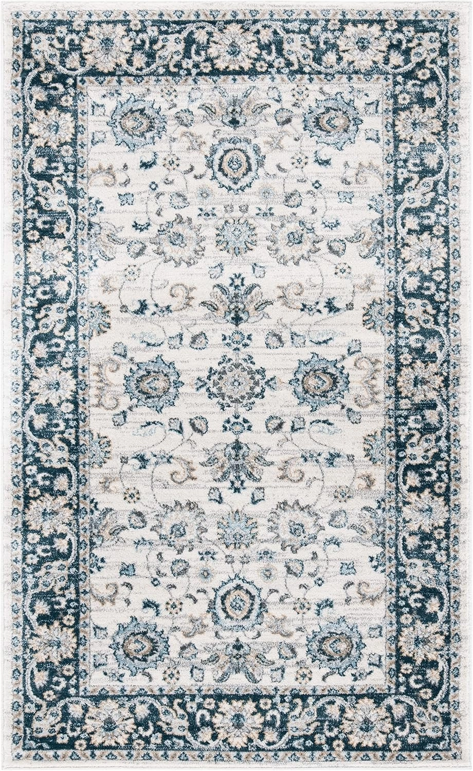 SAFAVIEH Isabella Collection Accent Rug - 2'2" x 5', Cream & Navy, Oriental Design, Non-Shedding & Easy Care, Ideal for High Traffic Areas in Entryway, Living Room, Bedroom (ISA940A)