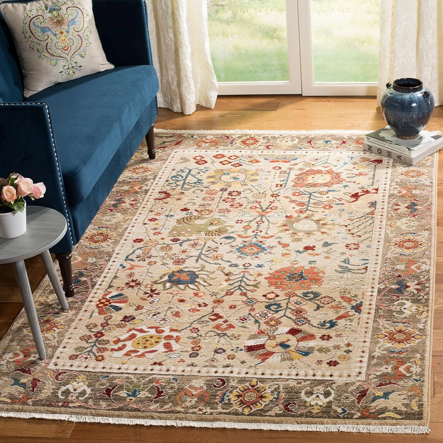 SAFAVIEH Kashan Collection Area Rug - 9' x 12'6", Blue & Tan, Traditional Oriental Design, Non-Shedding & Easy Care, Ideal for High Traffic Areas in Living Room, Bedroom (KSN303G)