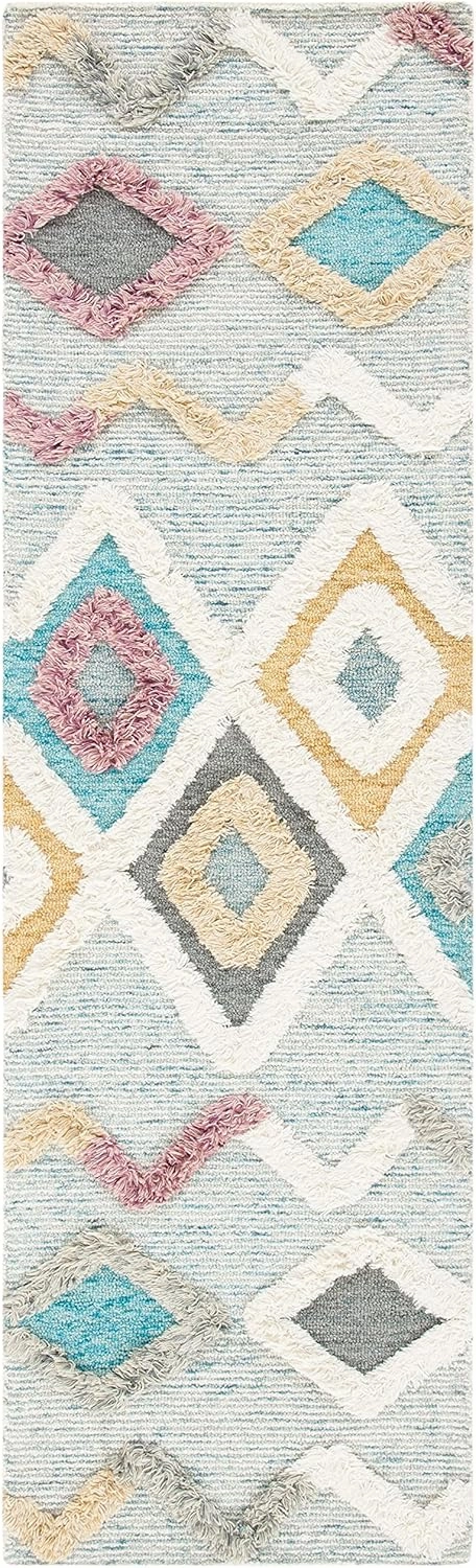 SAFAVIEH Kenya Collection Runner Rug - 2'3" x 8', Grey & Ivory, Handmade Moroccan Boho Tribal Wool, Ideal for High Traffic Areas in Living Room, Bedroom (KNY663F)