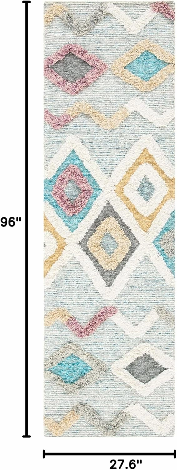 SAFAVIEH Kenya Collection Runner Rug - 2'3" x 8', Grey & Ivory, Handmade Moroccan Boho Tribal Wool, Ideal for High Traffic Areas in Living Room, Bedroom (KNY663F)