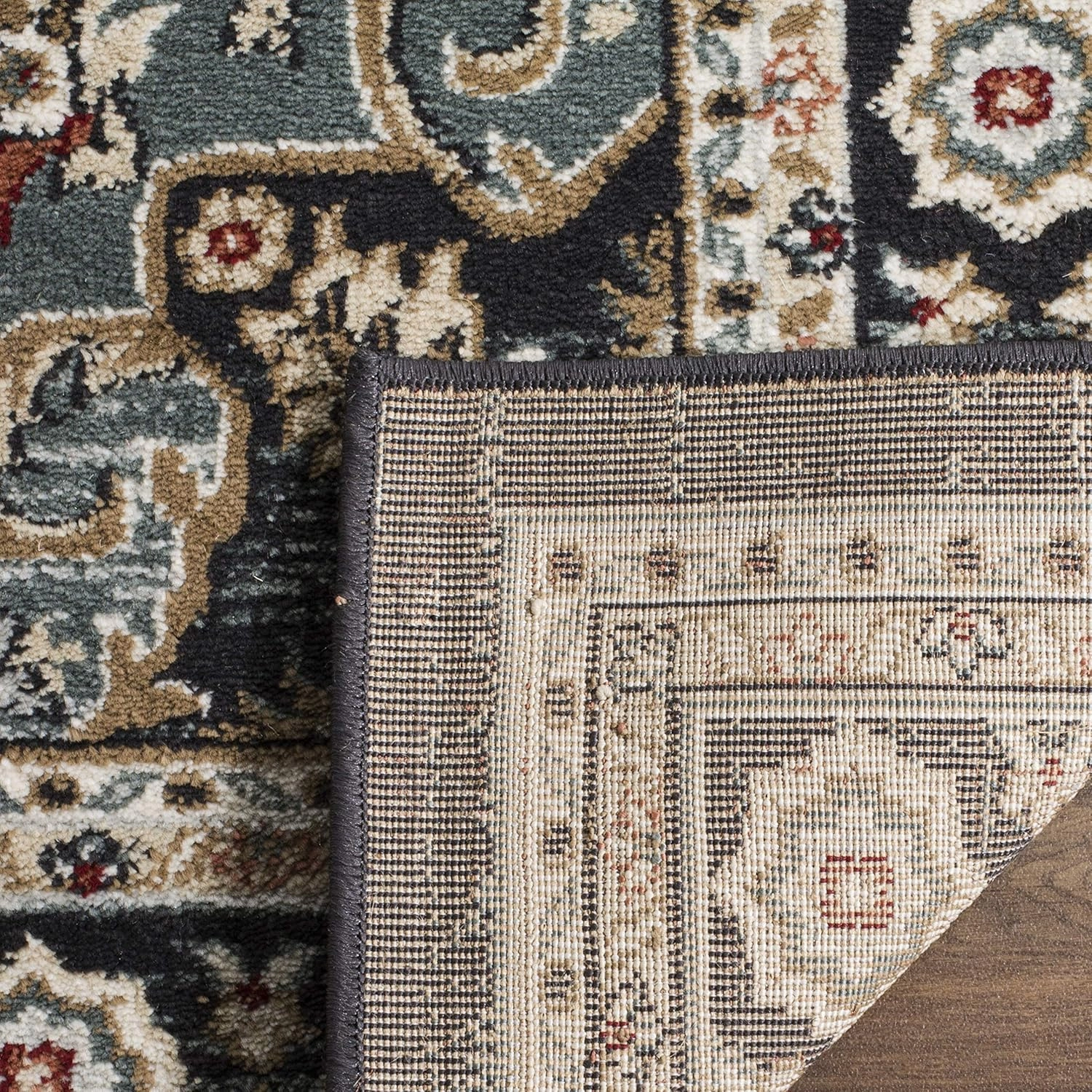 SAFAVIEH Lyndhurst Collection Area Rug - 9' x 12', Anthracite & Teal, Traditional Oriental Design, Non-Shedding & Easy Care, Ideal for High Traffic Areas in Living Room, Bedroom (LNH338C)