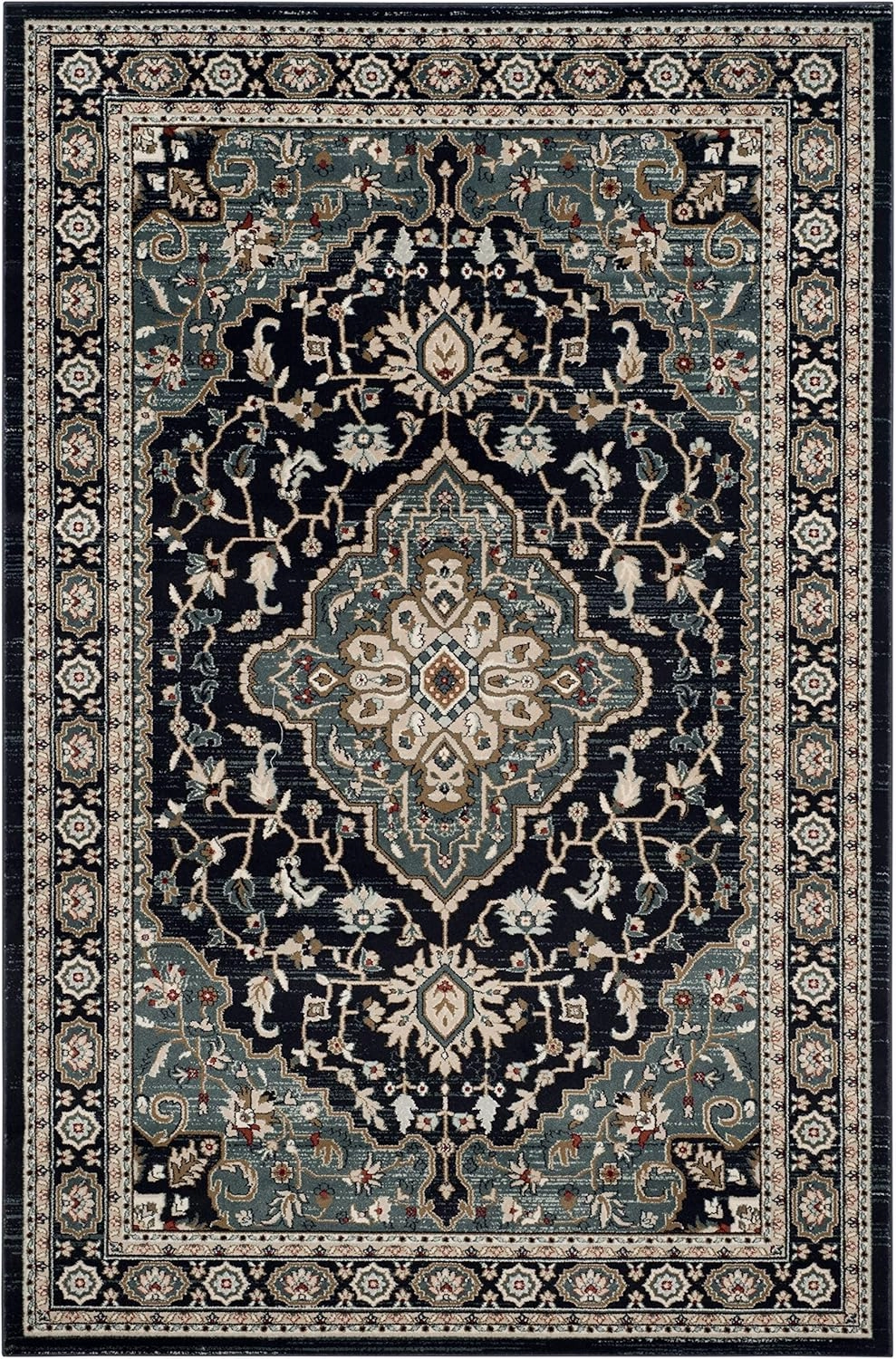 SAFAVIEH Lyndhurst Collection Area Rug - 9' x 12', Anthracite & Teal, Traditional Oriental Design, Non-Shedding & Easy Care, Ideal for High Traffic Areas in Living Room, Bedroom (LNH338C)