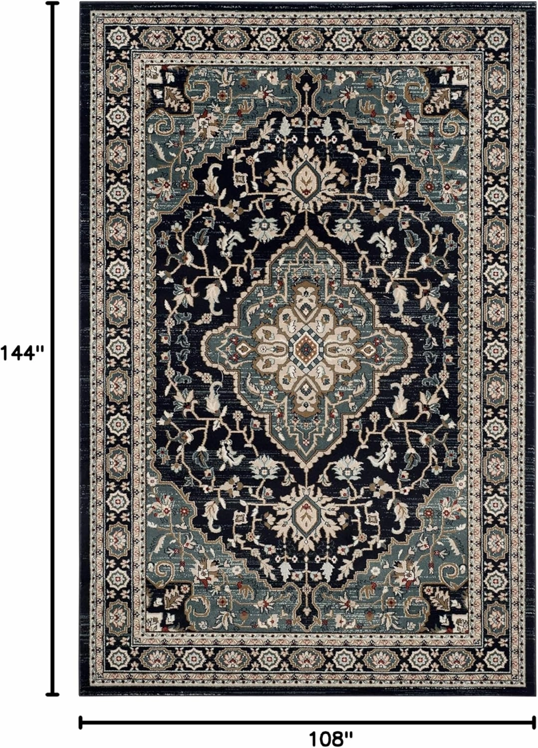 SAFAVIEH Lyndhurst Collection Area Rug - 9' x 12', Anthracite & Teal, Traditional Oriental Design, Non-Shedding & Easy Care, Ideal for High Traffic Areas in Living Room, Bedroom (LNH338C)