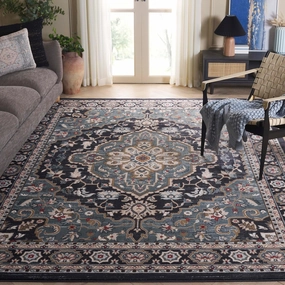 SAFAVIEH Lyndhurst Collection Area Rug - 9' x 12', Anthracite & Teal, Traditional Oriental Design, Non-Shedding & Easy Care, Ideal for High Traffic Areas in Living Room, Bedroom (LNH338C)