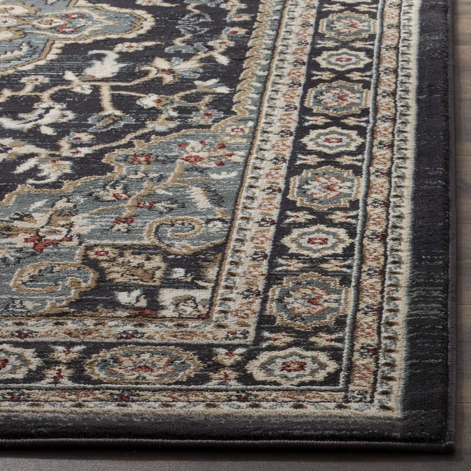 SAFAVIEH Lyndhurst Collection Area Rug - 9' x 12', Anthracite & Teal, Traditional Oriental Design, Non-Shedding & Easy Care, Ideal for High Traffic Areas in Living Room, Bedroom (LNH338C)
