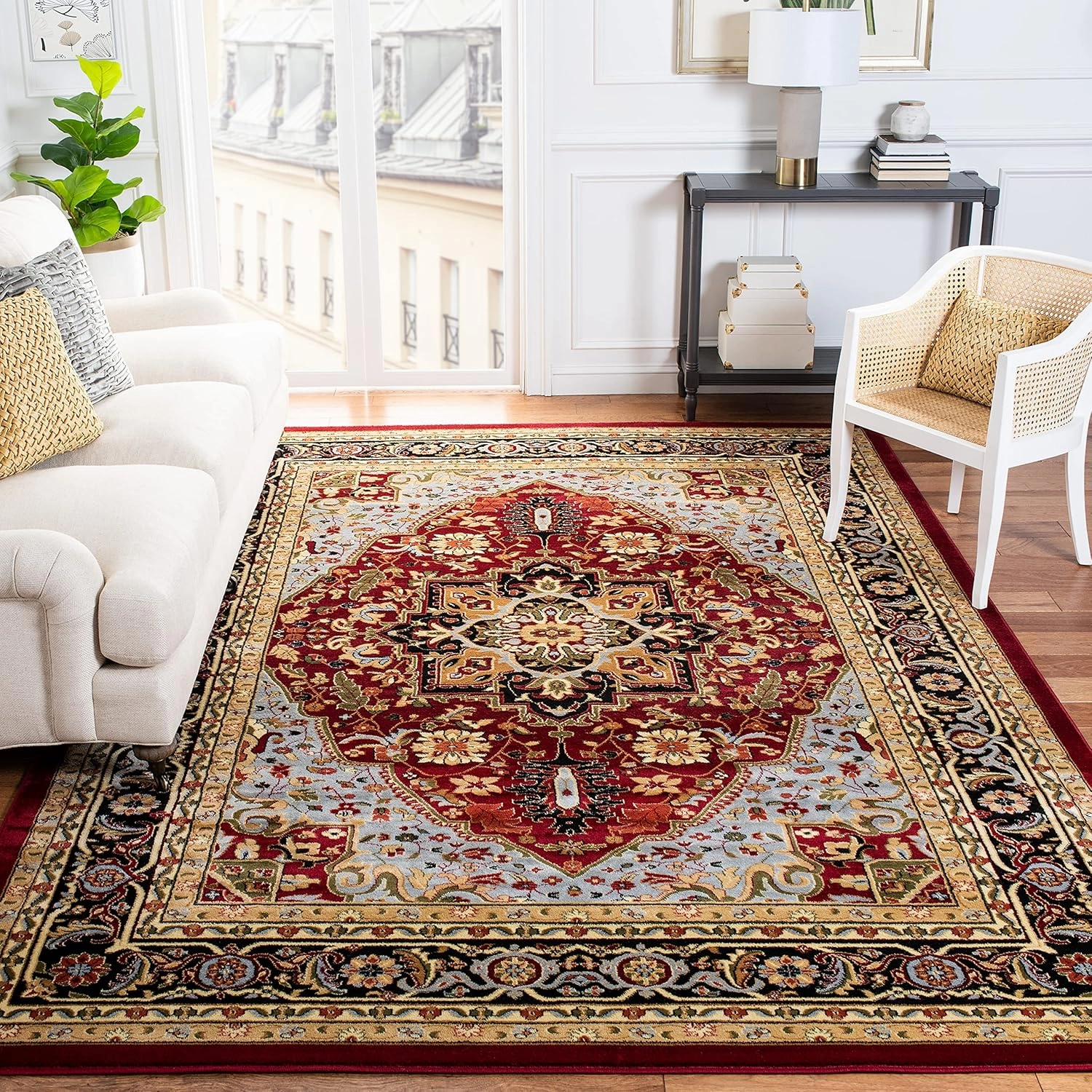 SAFAVIEH Lyndhurst Collection Area Rug - 9' x 12', Red & Black, Traditional Oriental Design, Non-Shedding & Easy Care, Ideal for High Traffic Areas in Living Room, Bedroom (LNH330B)