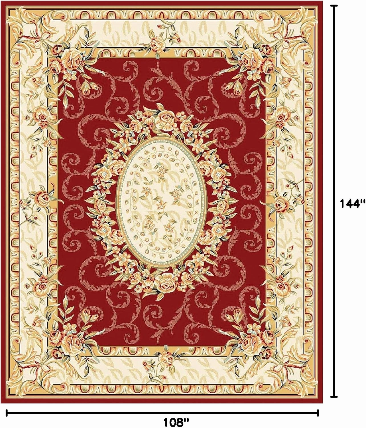 SAFAVIEH Lyndhurst Collection Area Rug - 9' x 12', Red & Ivory, Traditional European Medallion Design, Non-Shedding & Easy Care, Ideal for High Traffic Areas in Living Room, Bedroom (LNH328C)