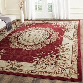 SAFAVIEH Lyndhurst Collection Area Rug - 9' x 12', Red & Ivory, Traditional European Medallion Design, Non-Shedding & Easy Care, Ideal for High Traffic Areas in Living Room, Bedroom (LNH328C)