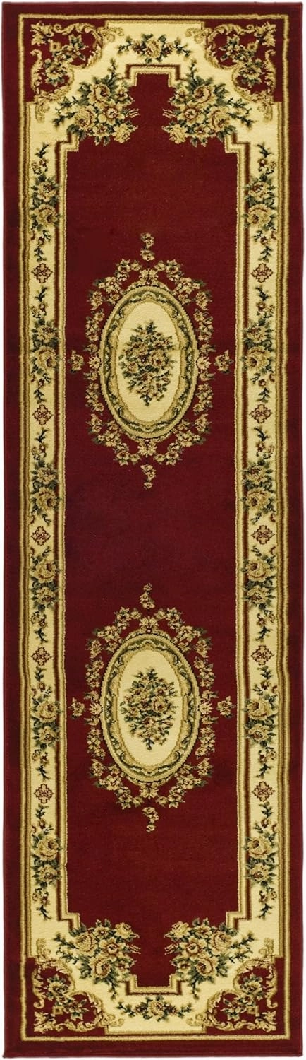 SAFAVIEH Lyndhurst Collection Runner Rug - 2'3" x 8', Red & Ivory, Traditional European Medallion Design, Non-Shedding & Easy Care, Ideal for High Traffic Areas in Living Room, Bedroom (LNH218C)