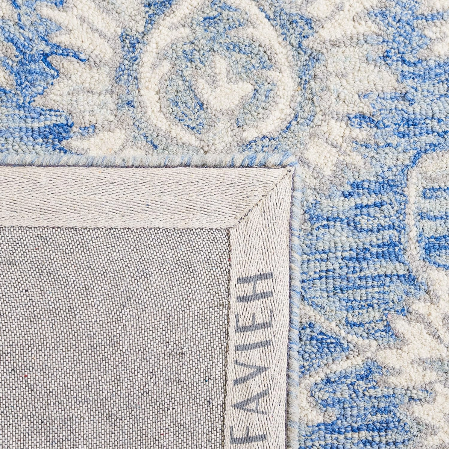 SAFAVIEH Micro-Loop Collection Area Rug - 9' x 12', Blue & Ivory, Handmade Wool, Ideal for High Traffic Areas in Living Room, Bedroom (MLP536M)