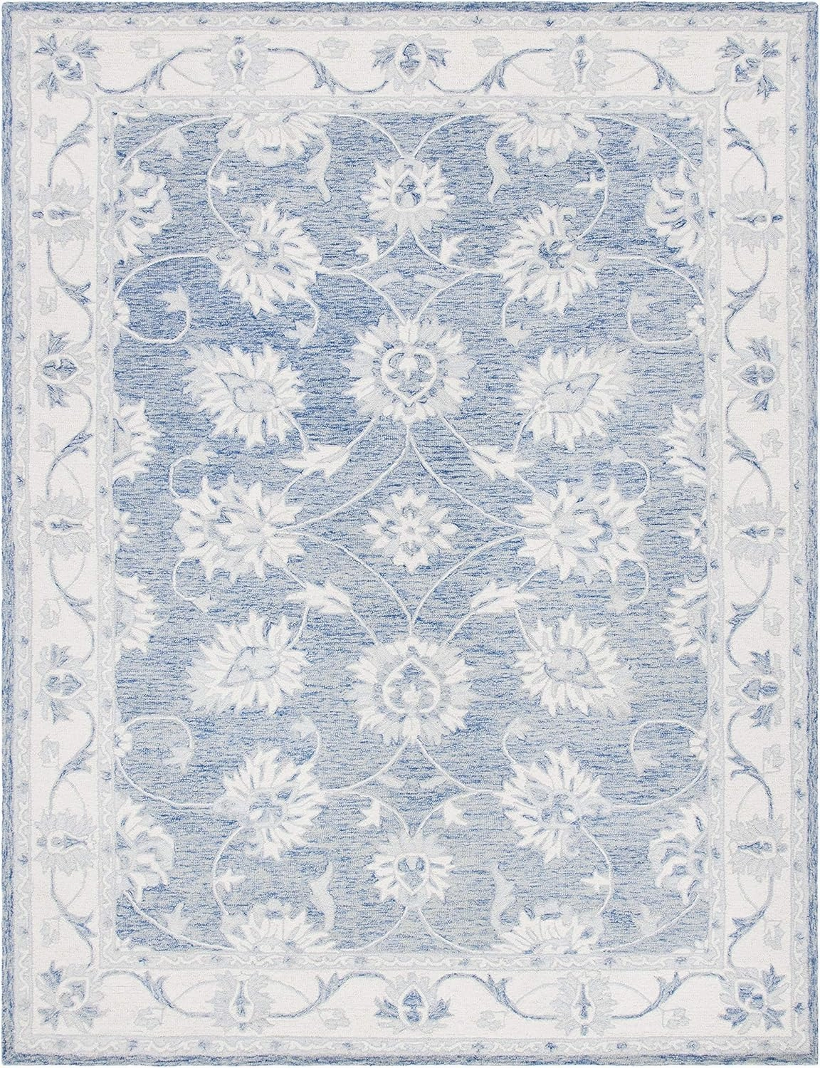 SAFAVIEH Micro-Loop Collection Area Rug - 9' x 12', Blue & Ivory, Handmade Wool, Ideal for High Traffic Areas in Living Room, Bedroom (MLP536M)