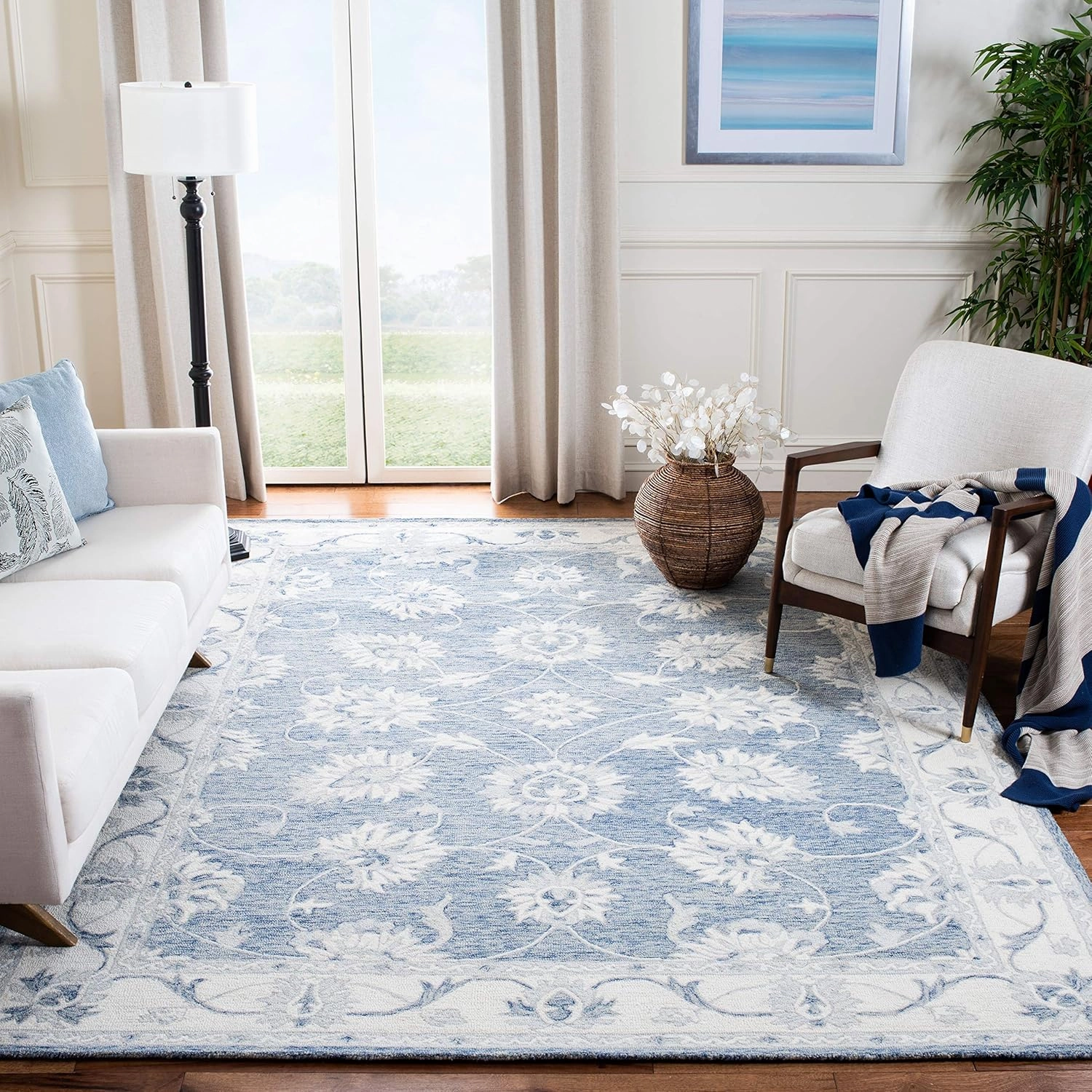 SAFAVIEH Micro-Loop Collection Area Rug - 9' x 12', Blue & Ivory, Handmade Wool, Ideal for High Traffic Areas in Living Room, Bedroom (MLP536M)