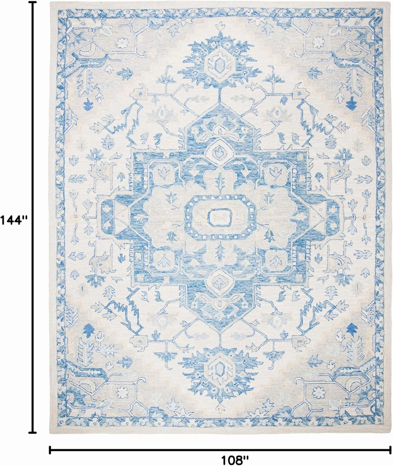 SAFAVIEH Micro-Loop Collection Area Rug - 9' x 12', Ivory & Blue, Handmade Shabby Chic Medallion Wool, Ideal for High Traffic Areas in Living Room, Bedroom (MLP503G)