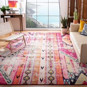 SAFAVIEH Monaco Collection 9' x 12' Magenta Multi MNC222D Boho Chic Tribal Distressed Non-Shedding Living Room Bedroom Dining Home Office Area Rug