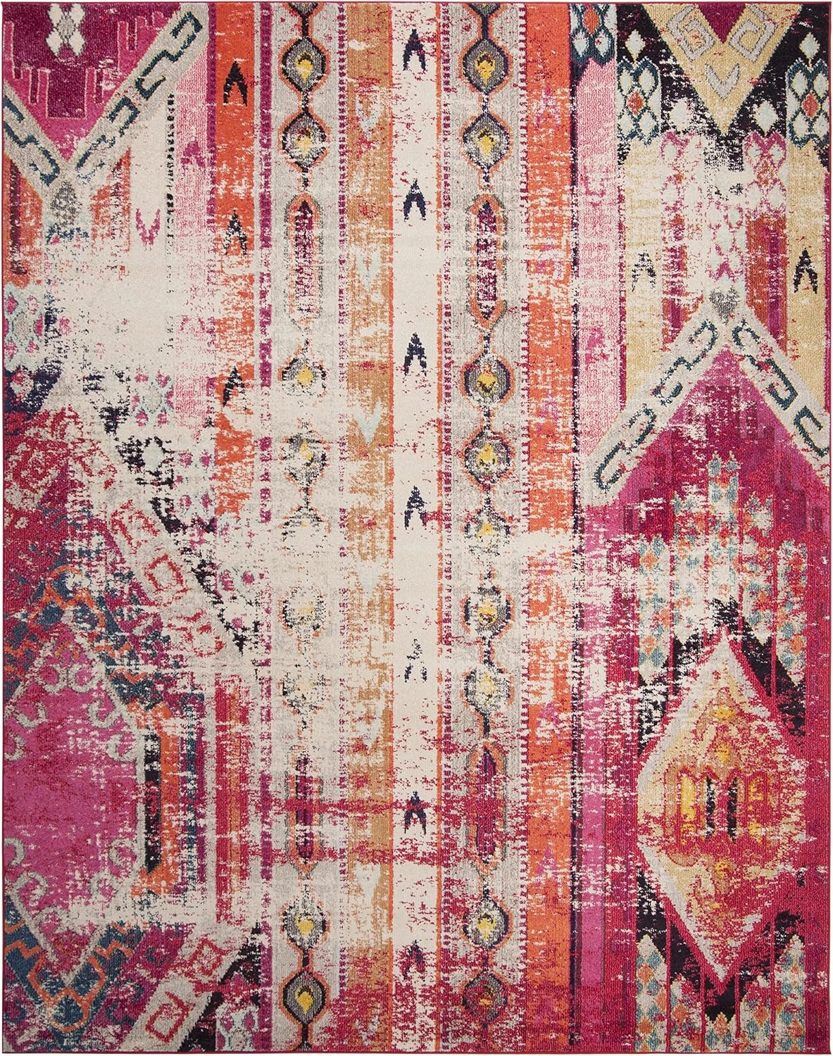 SAFAVIEH Monaco Collection 9' x 12' Magenta Multi MNC222D Boho Chic Tribal Distressed Non-Shedding Living Room Bedroom Dining Home Office Area Rug