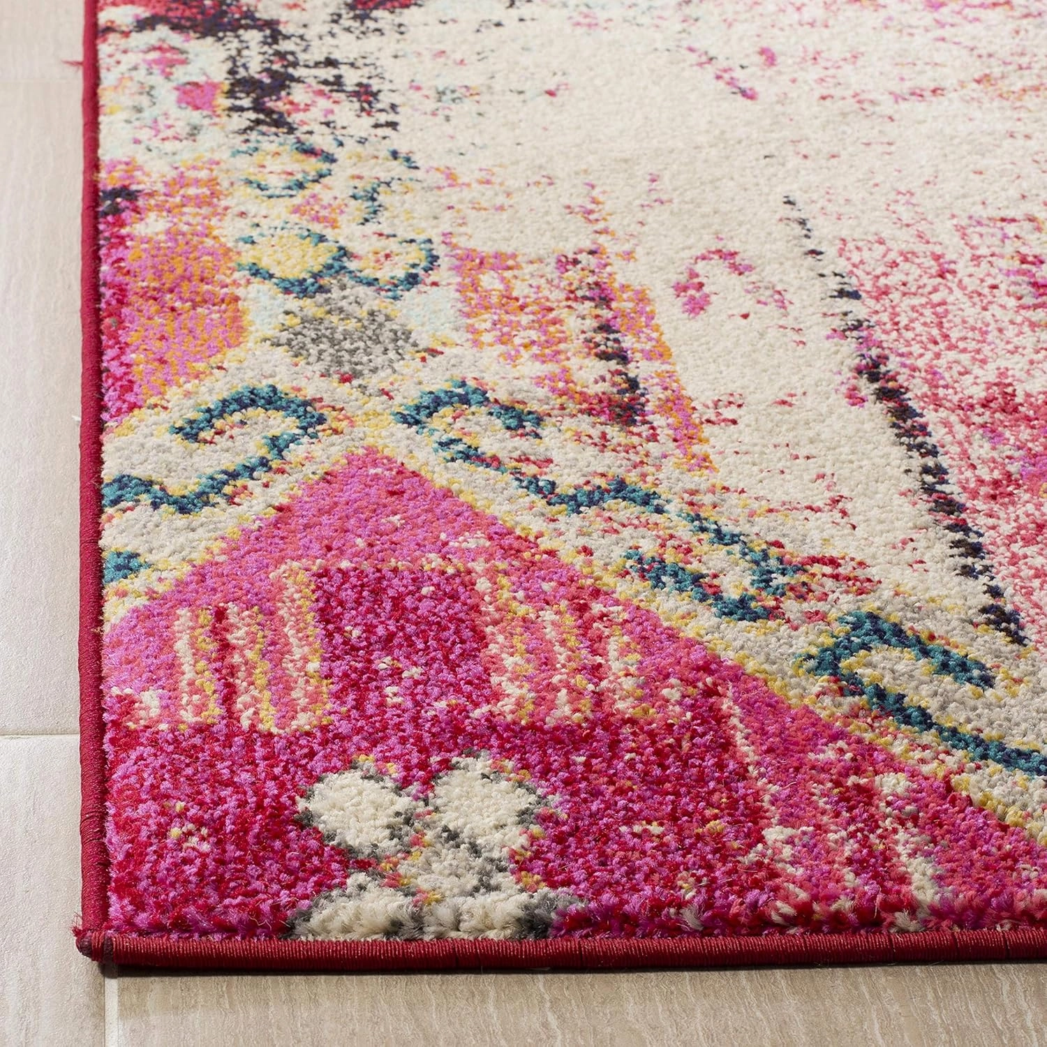 SAFAVIEH Monaco Collection 9' x 12' Magenta Multi MNC222D Boho Chic Tribal Distressed Non-Shedding Living Room Bedroom Dining Home Office Area Rug