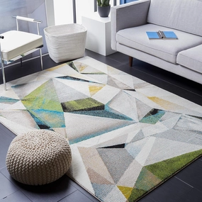 SAFAVIEH Porcello Collection Area Rug - 9' x 12', Ivory & Green, Modern Abstract Design, Non-Shedding & Easy Care, Ideal for High Traffic Areas in Living Room, Bedroom (PRL6940B)