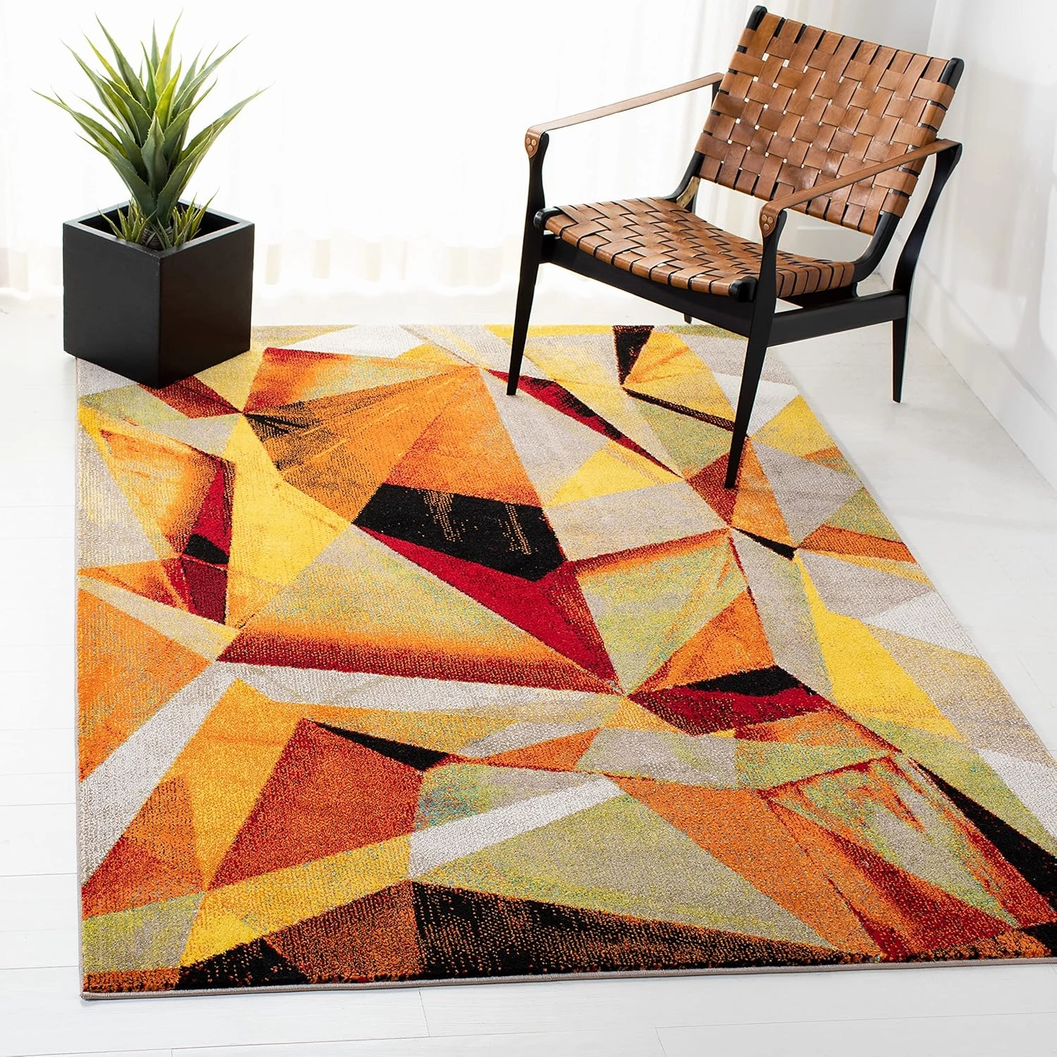 SAFAVIEH Porcello Collection Area Rug - 9' x 12', Orange & Red, Modern Abstract Design, Non-Shedding & Easy Care, Ideal for High Traffic Areas in Living Room, Bedroom (PRL6940P)