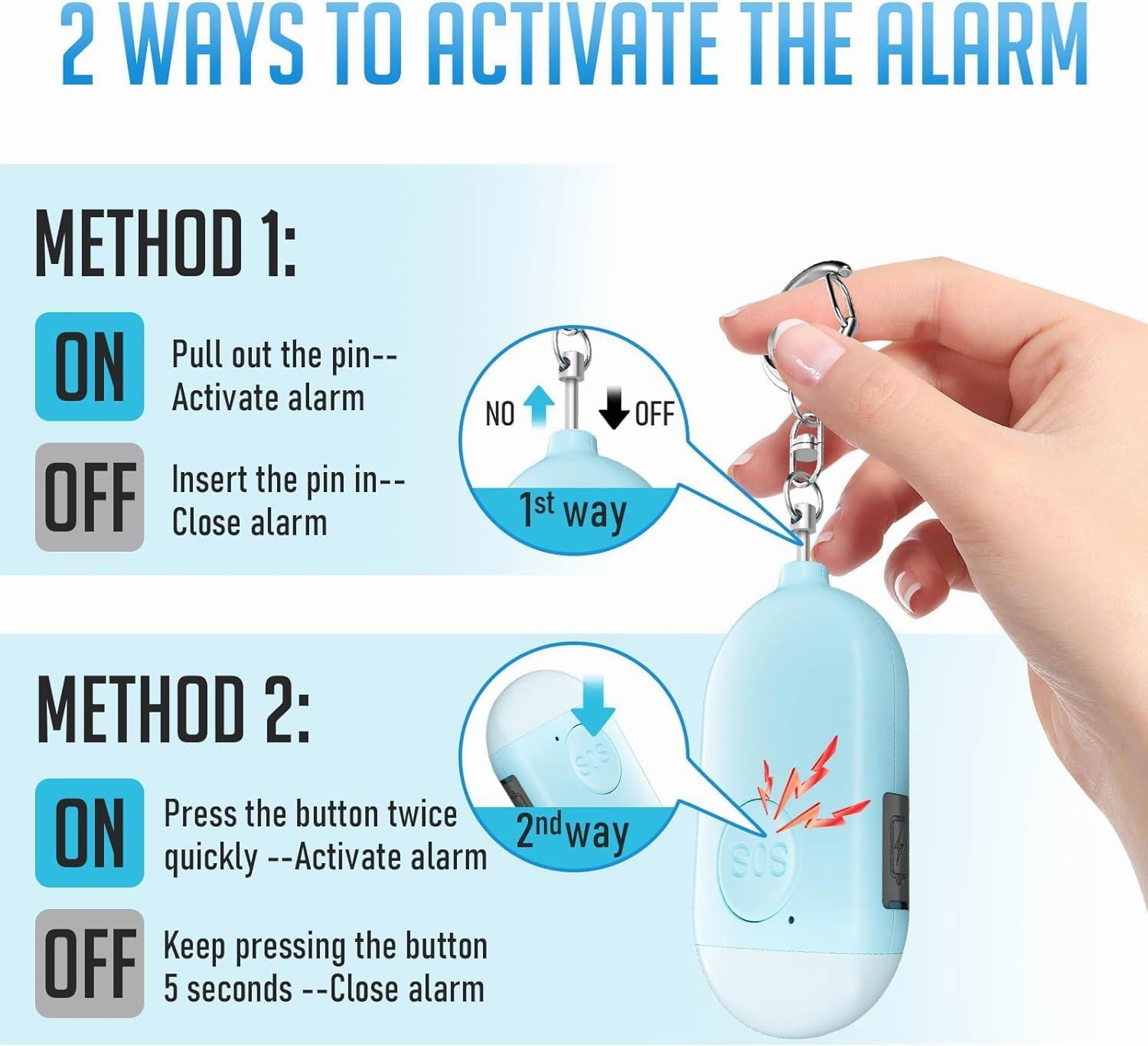Safesound Personal Alarm Siren Song 3 Pack - 130dB Self Defense Alarm Keychain Emergency LED Flashlight with USB Rechargerable - Security Personal Protection Devices for Women Girls Kids Elderly
