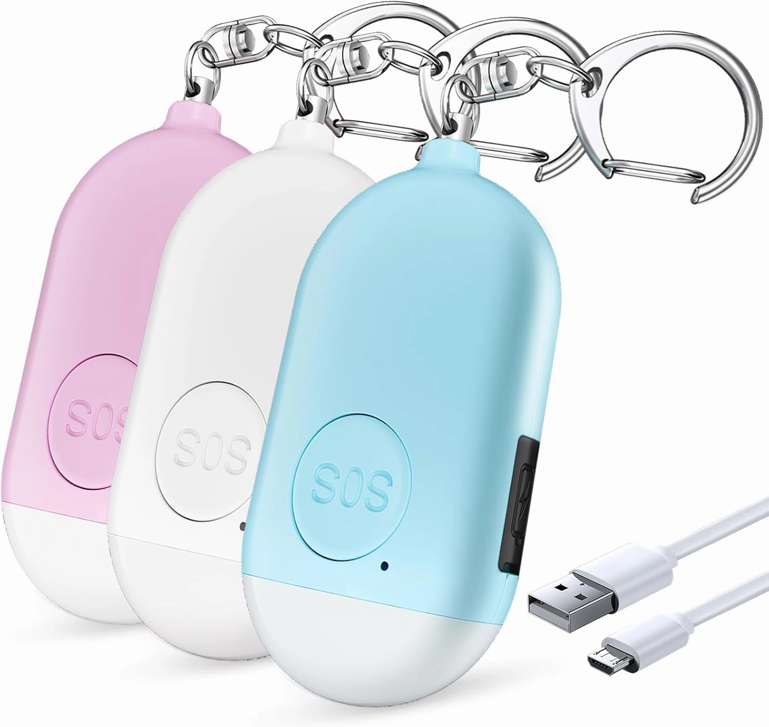 Safesound Personal Alarm Siren Song 3 Pack - 130dB Self Defense Alarm Keychain Emergency LED Flashlight with USB Rechargerable - Security Personal Protection Devices for Women Girls Kids Elderly