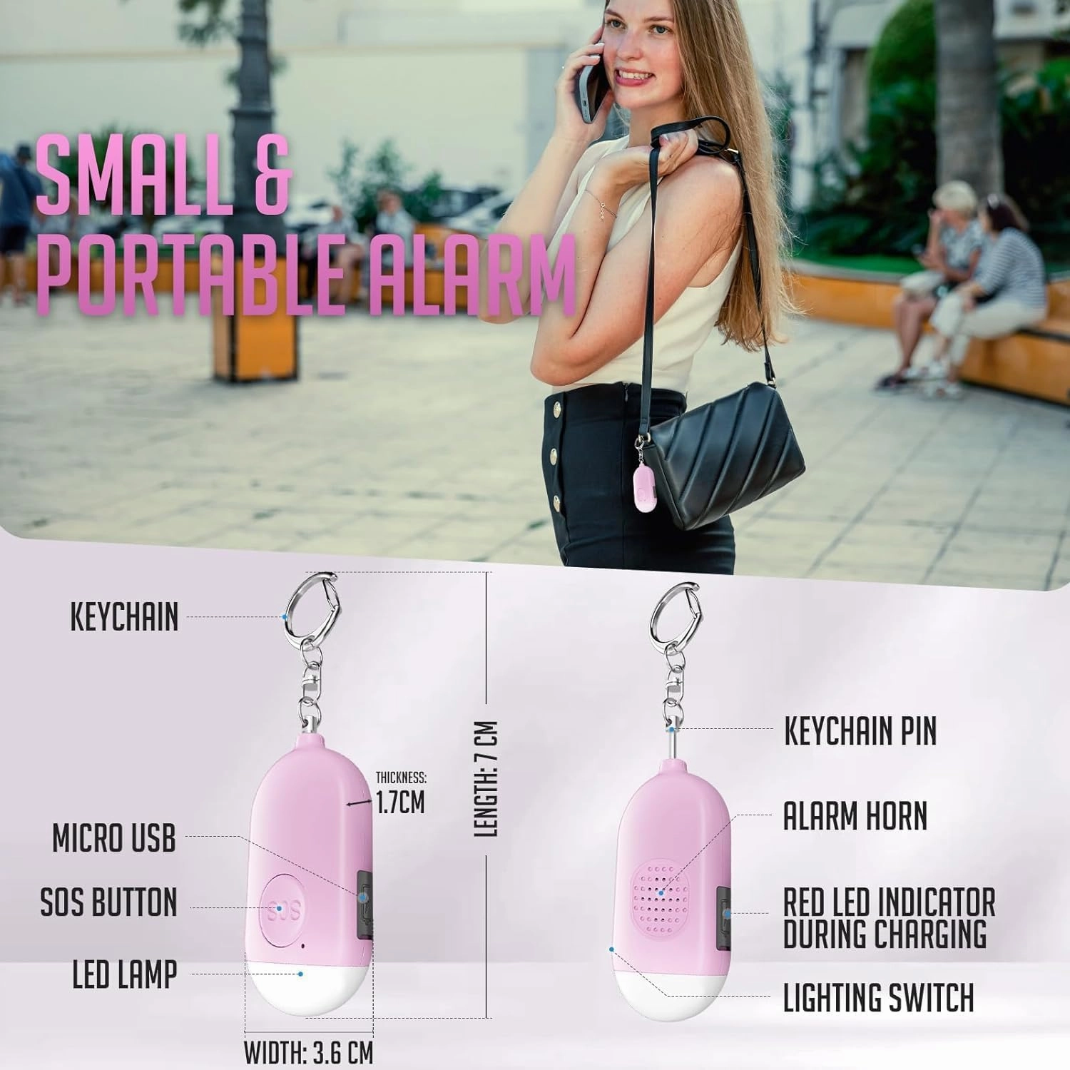 Safesound Personal Alarm Siren Song 3 Pack - 130dB Self Defense Alarm Keychain Emergency LED Flashlight with USB Rechargerable - Security Personal Protection Devices for Women Girls Kids Elderly