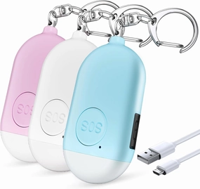 Safesound Personal Alarm Siren Song 3 Pack - 130dB Self Defense Alarm Keychain Emergency LED Flashlight with USB Rechargerable - Security Personal Protection Devices for Women Girls Kids Elderly