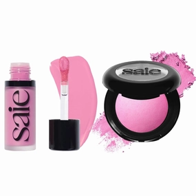 Saie Cheek Flush Duo - Dew Liquid Blush (.40 oz, Baby), SuperSuede Baked Powder Blush (.01 oz, Bella) - Layerable, Skin-Nourishing Blushes for a Seamless Radiant Finish