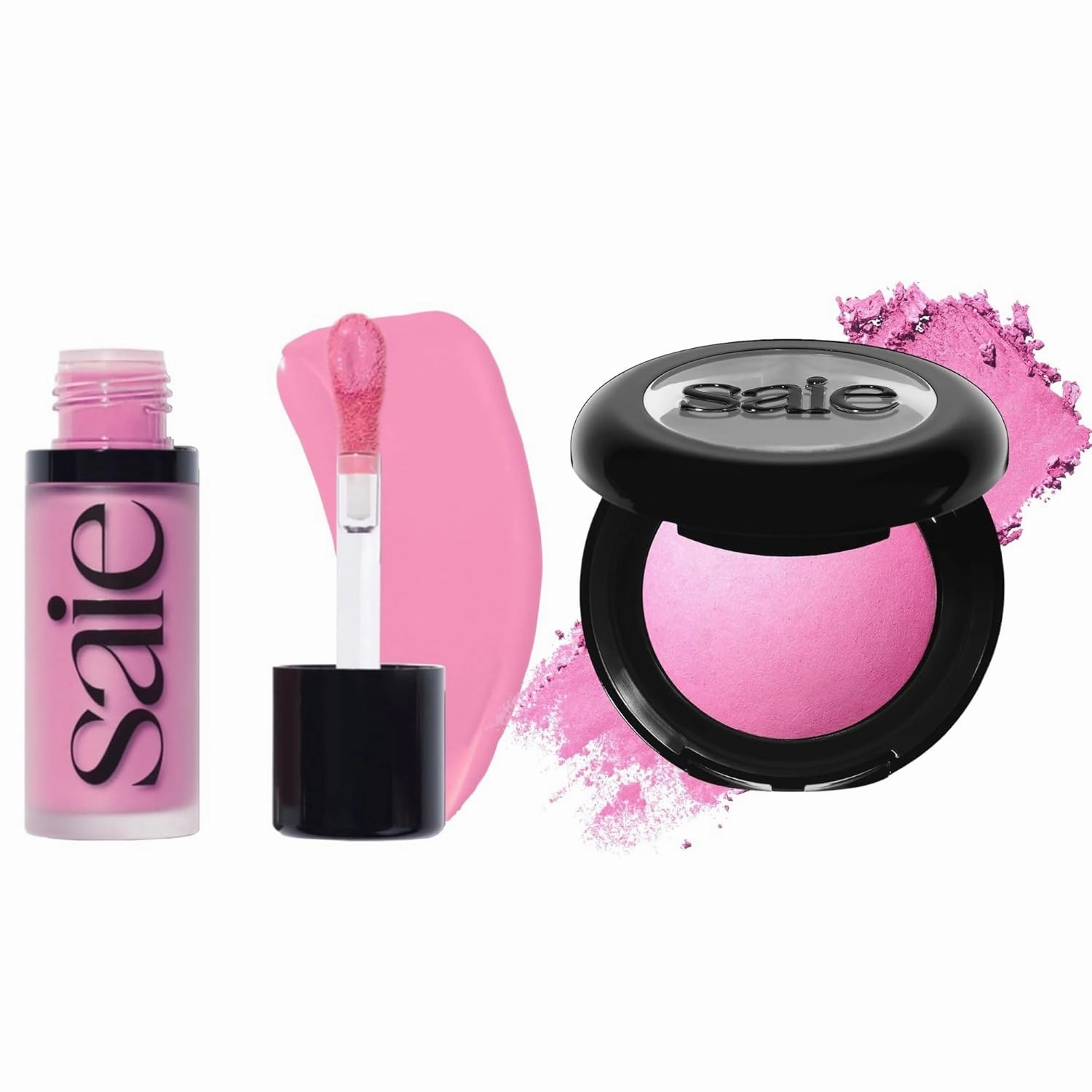 Saie Cheek Flush Duo - Dew Liquid Blush (.40 oz, Baby), SuperSuede Baked Powder Blush (.01 oz, Bella) - Layerable, Skin-Nourishing Blushes for a Seamless Radiant Finish