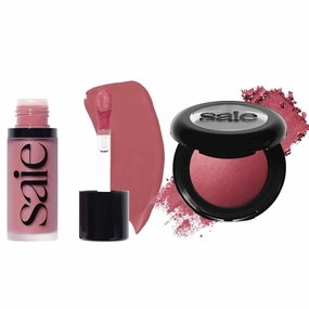 Saie Cheek Flush Duo - Dew Liquid Blush (.40 oz, Chilly), SuperSuede Baked Powder Blush (.01 oz, Grazie) - Layerable, Skin-Nourishing Blushes for a Seamless Radiant Finish