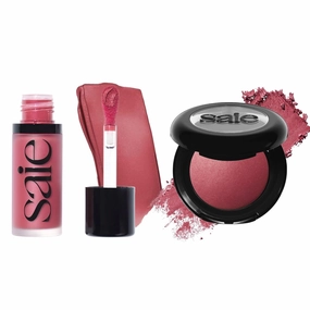 Saie Cheek Flush Duo - Dew Liquid Blush (.40 oz, Dreamy), SuperSuede Baked Powder Blush (.01 oz, Grazie) - Layerable, Skin-Nourishing Blushes for a Seamless Radiant Finish