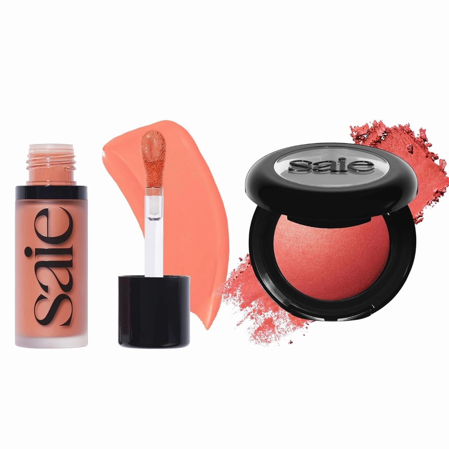 Saie Cheek Flush Duo - Dew Liquid Blush (.40 oz, Hottie), SuperSuede Baked Powder Blush (.01 oz, Stella) - Layerable, Skin-Nourishing Blushes for a Seamless Radiant Finish