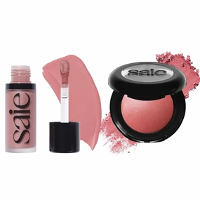Saie Cheek Flush Duo - Dew Liquid Blush (.40 oz, Lady), SuperSuede Baked Powder Blush (.01 oz, Mia) - Layerable, Skin-Nourishing Blushes for a Seamless Radiant Finish