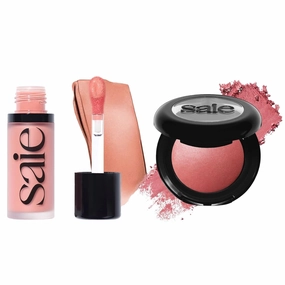 Saie Cheek Flush Duo - Dew Liquid Blush (.40 oz, Rosy), SuperSuede Baked Powder Blush (.01 oz, Mia) - Layerable, Skin-Nourishing Blushes for a Seamless Radiant Finish