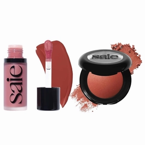 Saie Cheek Flush Duo - Dew Liquid Blush (.40 oz, Spicy), SuperSuede Baked Powder Blush (.01 oz, Ciao) - Layerable, Skin-Nourishing Blushes for a Seamless Radiant Finish