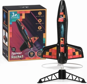 SainSmart Jr. Rocket Launcher for Kids, Motorized Air Rocket Outdoor Toy with LED Light, Self-Launching Rockets Kit, Gift for Boys and Girls (Black)