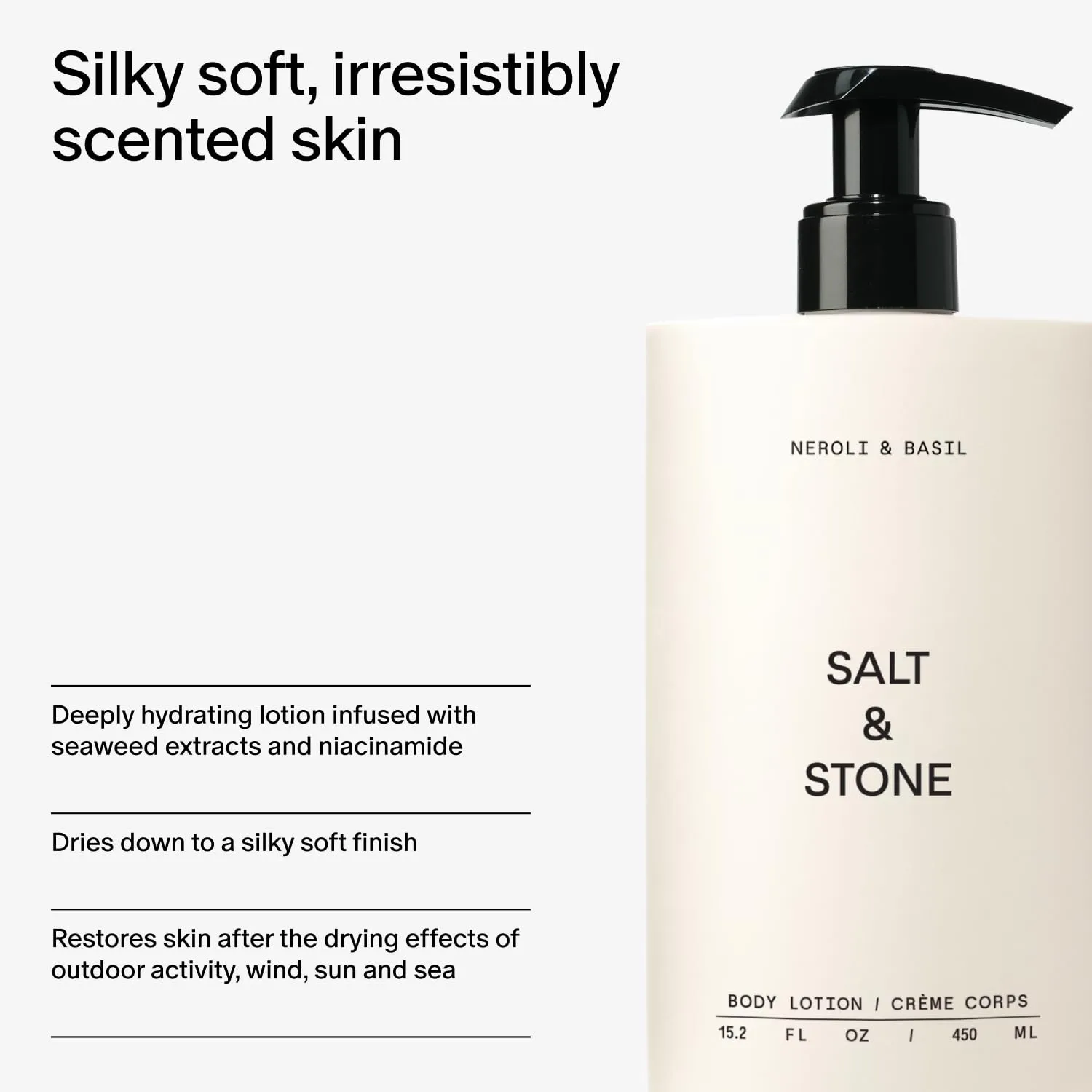 Salt & Stone Body Lotion for Women & Men| Scented Daily Body Lotion | Hydrates, Nourishes & Softens Skin | Restores Dry Skin | Fast-Absorbing | Cruelty-Free & Vegan (450 ml) (Neroli & Basil)