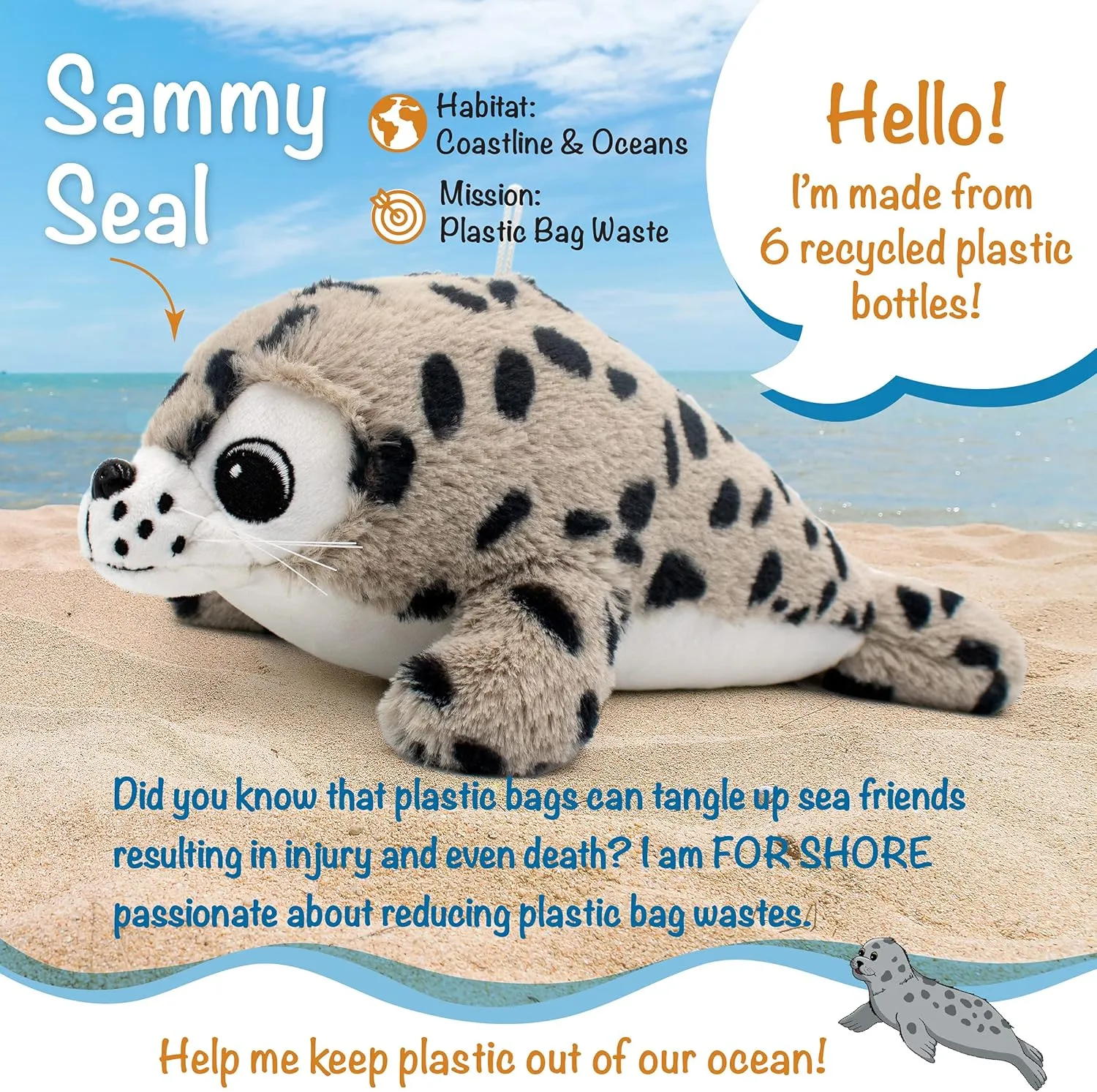 Sammy The Seal - 12" Plush Toy w/Authentic Animal Sounds, Donation Made w/Purchase, Stuffed Animal for Kids Babies & Toddlers