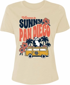 San Diego Zoo Sunny Pan Diego Ladies Tee, Giant Panda Design, Women's Relaxed-Fit, Soft Cream, Crew Neck Cotton T-Shirt