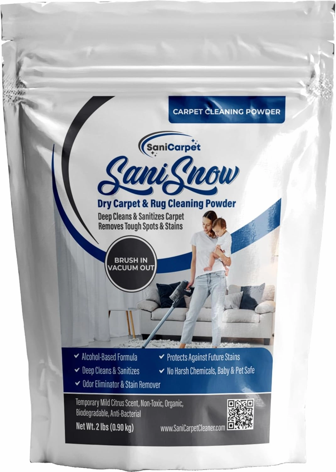 SaniClean Dry Carpet & Rug Cleaning Powder – Deep Cleans, Spill Cleanup, Spot & Stain Remover, Pet Mess | Brush In, Vacuum Out | For Large Areas Or Spot Treatment | No Harsh Chemicals (2 Pound Bag)